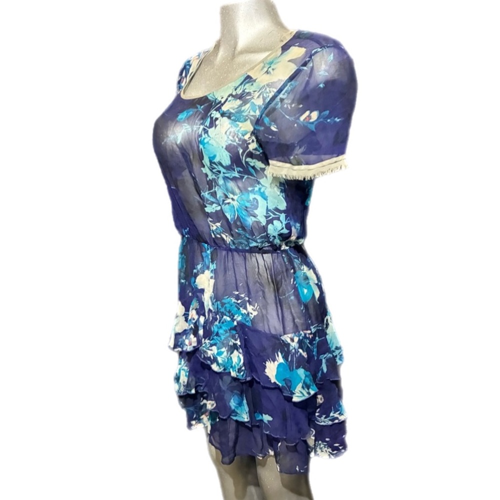 Cynthia Vincent Twelfth Street Silk Sheer Floral Dress Sz Medium Ruffle Bohemian